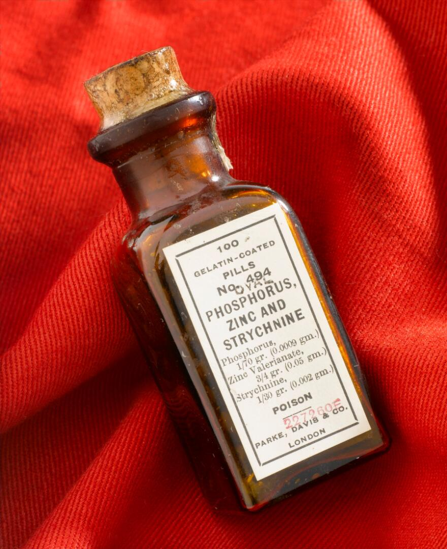 Brown Glass Bottle of Phosphorus, Zinc and Strychnine Pills